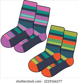 TRENDY PAIR OF SOCKS WITH COLOR BLOCK IN EDITABLE VECTOR FILE