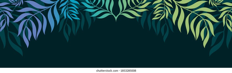 Trendy palm leaves ornament. Horizontal Vector template for web design, invitation, cards and season decoration. Summer vignette.