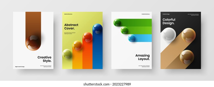 Trendy pamphlet A4 design vector illustration composition. Modern 3D spheres poster template collection.