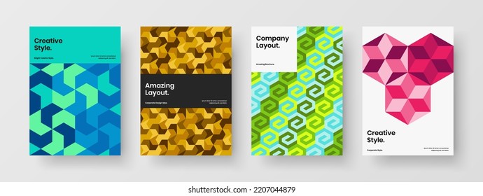 Trendy pamphlet design vector template bundle. Simple geometric shapes catalog cover layout collection.