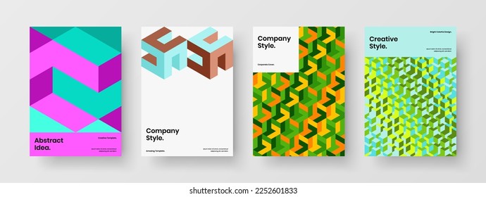 Trendy pamphlet vector design concept set. Multicolored geometric pattern handbill illustration collection.