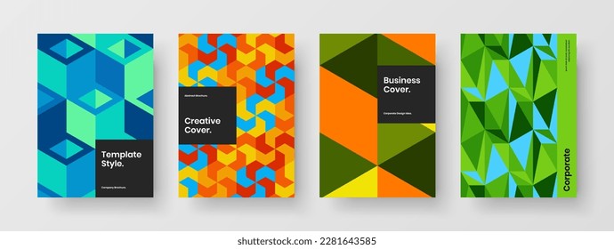 Trendy pamphlet vector design template bundle. Isolated mosaic hexagons poster illustration set.