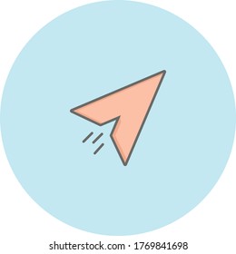 Trendy paper plane icon on blue background for web and mobile graphic.