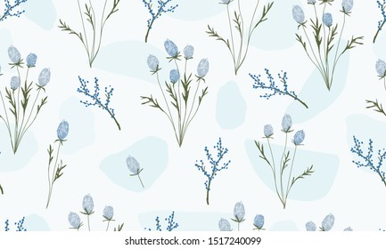 Trendy pastel botanical seamless pattern vector design. Creative collage shapes and flowers pattern.