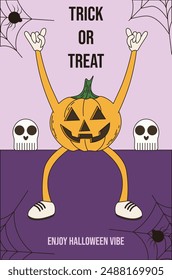 Trendy pastel colors Halloween poster design. Template for Halloween party invitation flyer. Pumpkin character. Horror vector aesthetic can used night club poster greeting postcard card. EPS 10