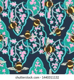 Trendy Pastel of many kind of garden flower, plants ,botanical ,butterfly,seamless pattern design for fashion,fabric,wallpaper and all prints on green mint background color