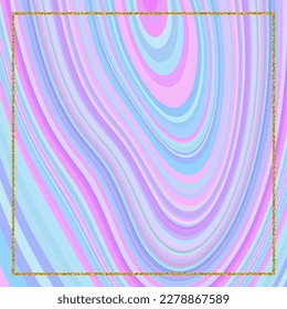 Trendy pastel marble background with golden frame. Liquid stone design pattern.