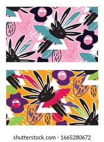 Trendy pattern. Abstract hand drawn doodle leaves. Botanical design. Template design elements for background, pattern, banner. Flower set. Leaves set.