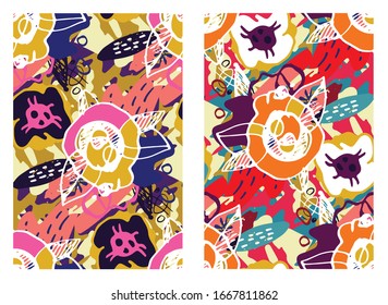 Trendy pattern. Abstract hand drawn doodle leaves. Botanical design. Template design elements for background, pattern, banner. Flower set. Leaves set.