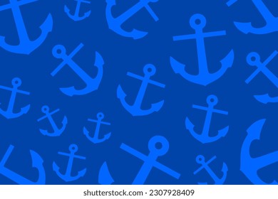 Trendy pattern with an anchor. A bunch of blue anchors scattered randomly on a pastel blue background svg