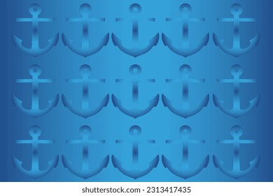 Trendy pattern with an anchor. A bunch of blue anchors scattered randomly on a blue background