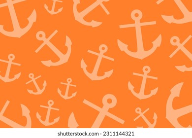 Trendy pattern with an anchor. A bunch of orange anchors scattered randomly on a pastel orange background