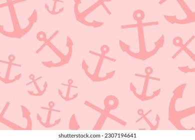 Trendy pattern with an anchor. A bunch of pastel pink anchors scattered randomly on a pink background