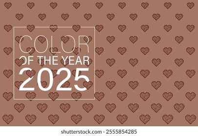 Trendy pattern with cute hearts. Geometric background with Mocha Mousse 2025 Year Color with brown background. Design pattern with heart icons, vector illustration