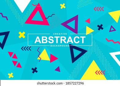 Trendy pattern design with geometric shapes in memphis style. Colorful creative background with triangle elements for landing page. Minimal composition, simple ornament with header vector Illustration