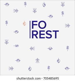 Trendy pattern with Geometrical leaves, trees and flowers. Linear style. Vector illustration for web