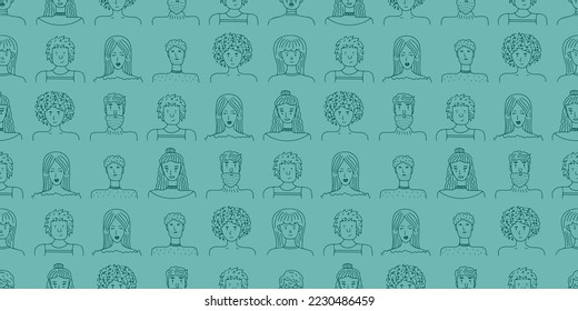 Trendy pattern of people portraits for banner