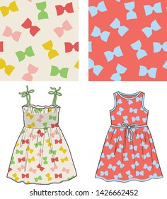 Trendy pattern seamless  with colorful bows.  Fashionable summer dresses with  all over print. For printed dresses, skirts, graphic tee, wallpaper and other design.