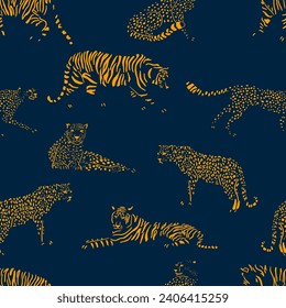 Trendy pattern with tiger, leopard and cheetah silhouette. Abstract vector background. 