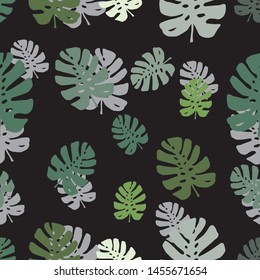Trendy pattern with tropical leaves, monstera silhouettes. Vector botanical illustrations, floral elements. Hand drawn plant for decoration.