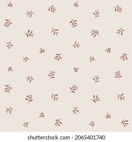 Trendy pattern with twig. Beige print with branch. Vector contour illustration.