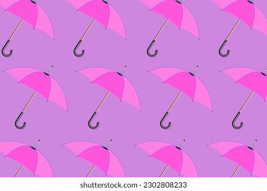 Trendy pattern with umbrellas. A set of modern pink umbrellas on a pastel pink background