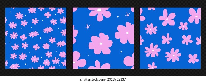 Trendy patterns collection with naïve colours. Seamless banner background with irregular daisies. Vector Contemporary illustration. 