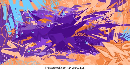 Trendy Peach Fuzz Abstract Cyberpunk Urban Style Hiphop Graffiti Street Art Vector Background