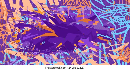 Trendy Peach Fuzz Abstract Cyberpunk Urban Style Hiphop Graffiti Street Art Vector Background