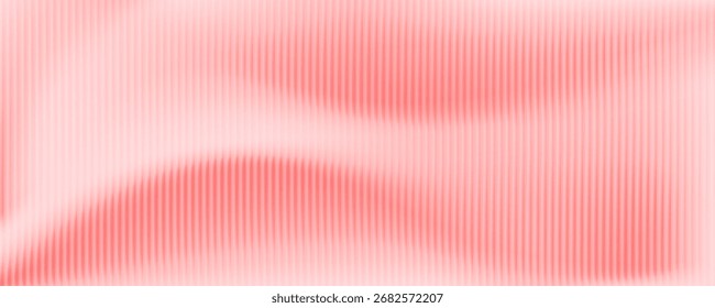 Trendy peach pink gradient with vertical ribbed fractal glass texture. Abstract fractal glass effect. Futuristic distortion. Ribbed glass blur template. Vector illustration for your design
