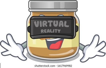 Trendy peanut butter character wearing Virtual reality headset