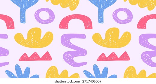 Pluma de moda, crayón garabato doodle recortado Formas patrón de collage de fondo. Textura de Elementos gráficos dibujados a mano contemporáneos. Formas decorativas de diseño de estilo plano de Ilustración vectorial