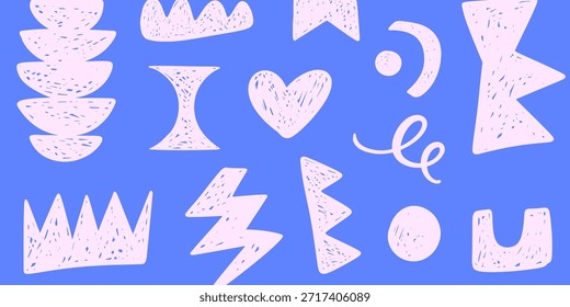 Trendy Stift, Buntstift Kritzel Doodle ausgeschnitten Formen Collage Muster Hintergrund. Moderne handgezeichnete grafische Elemente Textur. Vektorgrafik flachen Stil Design dekorative Formen