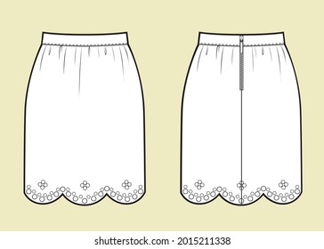 Trendy pen skirt with lace in vector. Romantic style