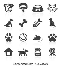 Trendy pet icons isolated on white. Vector elements