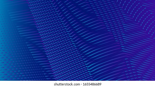 Trendy phantom blue linear background with soft blending optical illusion of wavy moire effect. Perfect for abstract saver with addition of your text, header, cover, book, printing. Vector backdrop.