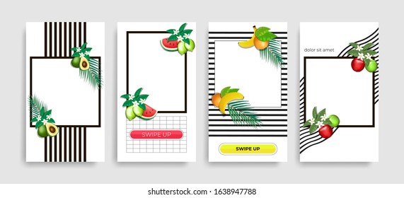 Trendy photo frame. Minimalistic template with realistic fruits. EPS 10