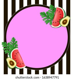 Trendy photo frame. Minimalistic template with realistic fruits. EPS 10