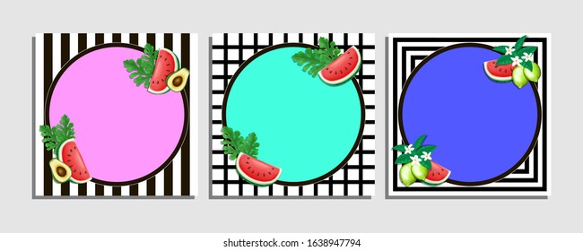 Trendy photo frame. Minimalistic template with realistic fruits. EPS 10