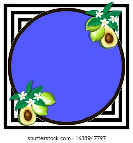 Trendy photo frame. Minimalistic template with realistic fruits. EPS 10