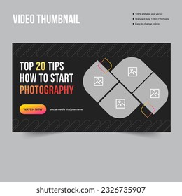 Trendy photography video cover banner template design for social media posts, editable vector eps 10 file format