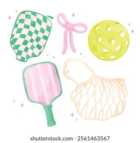 Paletas y accesorios de moda Pickleball Arte de acuarela en pastel estético preppy en verde y rosa