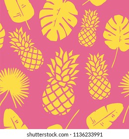 Trendy Pineapple Background. Tropical Pattern Endless