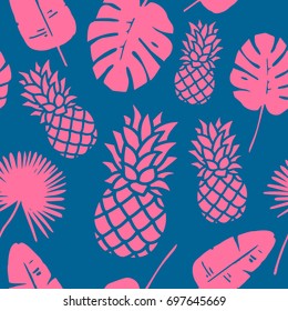 Trendy Pineapple Background. Tropical Pattern Endless