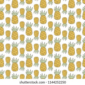 Trendy Pineapple Pattern Seamless Vector on White Background - Hand Drawn Illustration - Cute Home Decor Pattern for Fabric, Textile