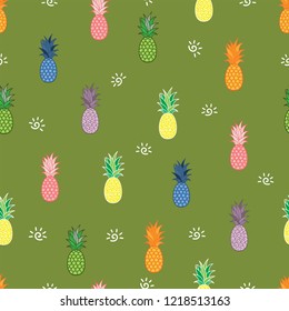 Trendy Pineapples seamless pattern. Tropical background. for print,wallpaper,fabric etc.