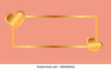 Trendy pink background with gold hearts. Idea for Valentine's day. Vector illustration.