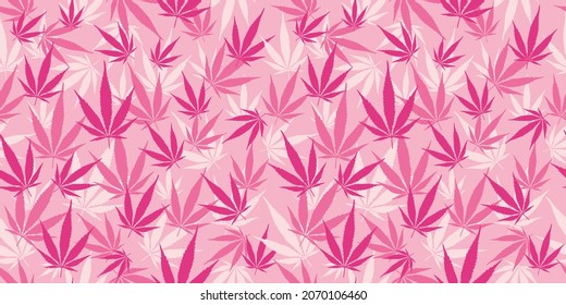 Trendy pink camouflage military pattern cannabis leaf. Vector camouflage pattern for clothing design.