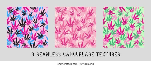 Trendy pink camouflage military pattern cannabis leaf. Vector camouflage pattern for clothing design.