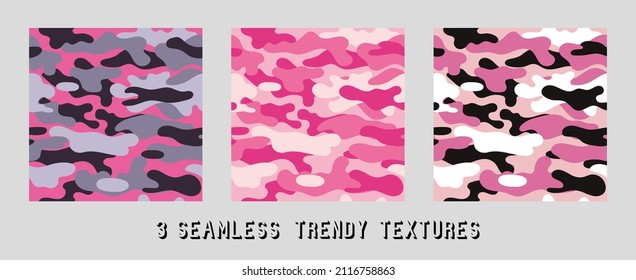 Trendy pink camouflage military pattern. Vector camouflage pattern for clothing design.